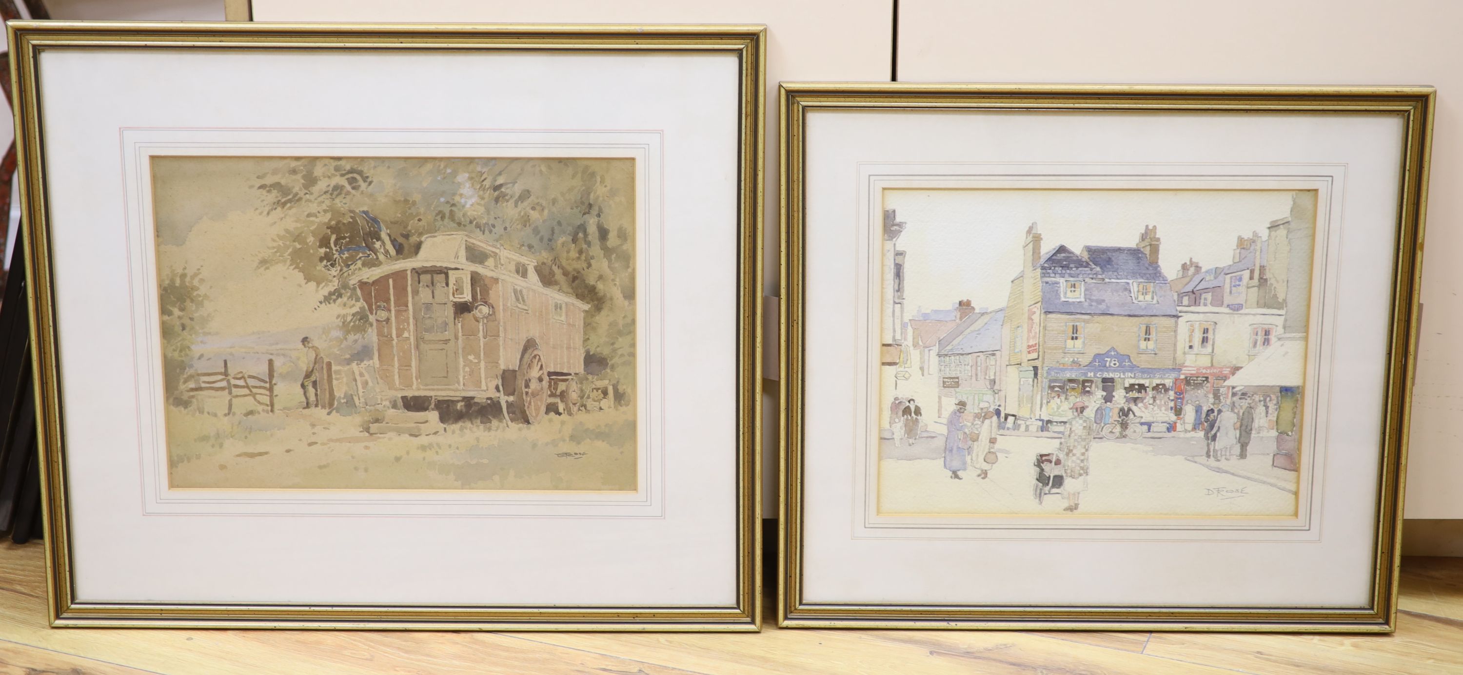 David Thomas Rose (1871-1964), two watercolours, 27 x 33.5cm & 27.5 x 37.5cm